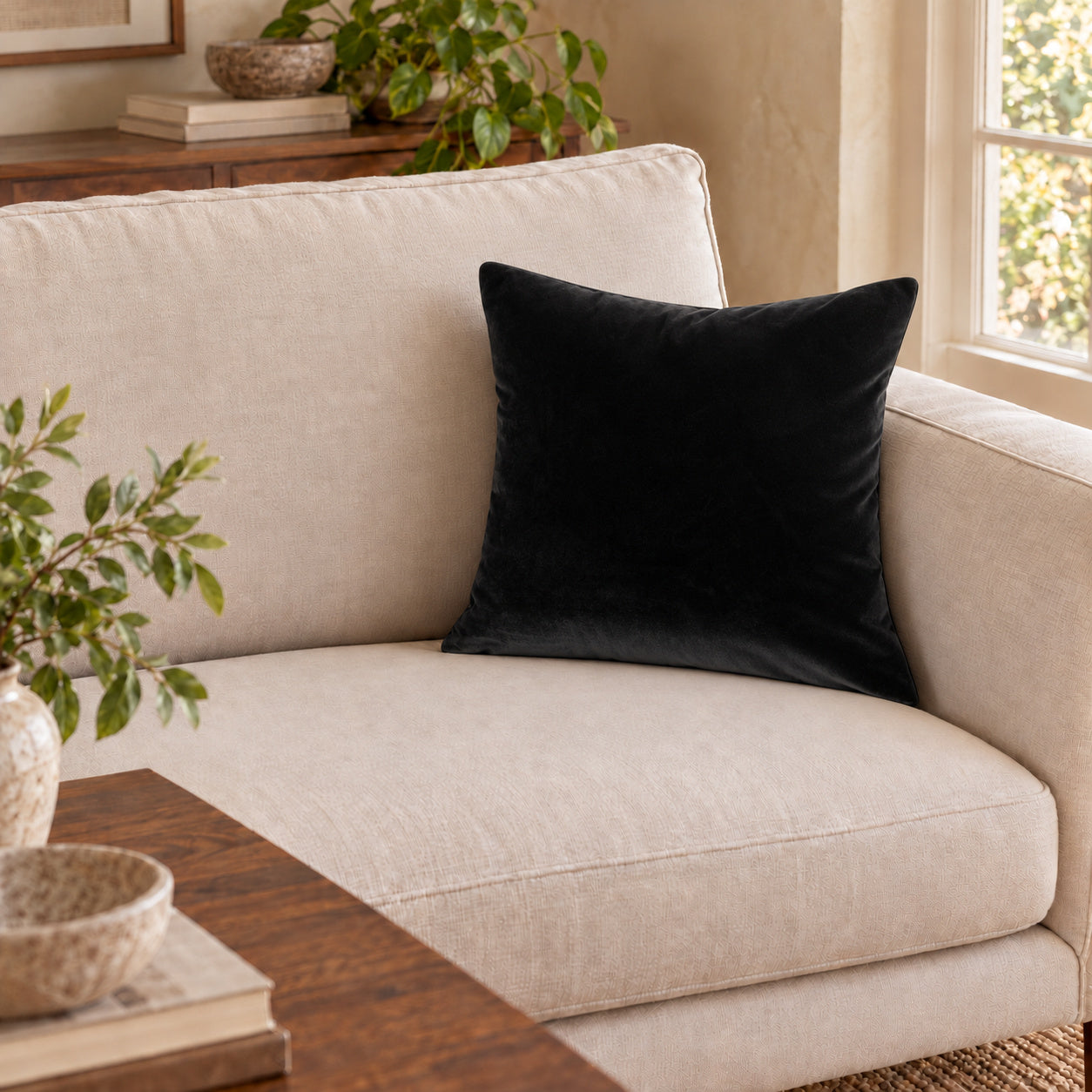 Castello Velvet Pillow - Black - 17x17 square pillow - lifestyle