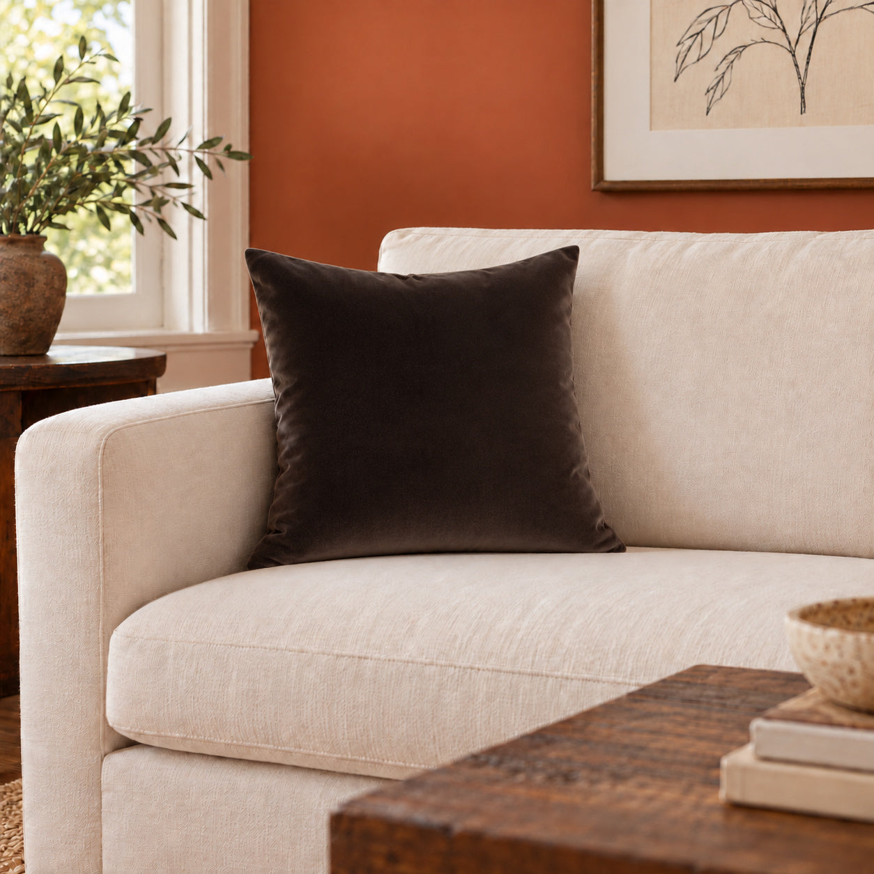 Castello Velvet Pillow - Brown - 17x17 square pillow - lifestyle
