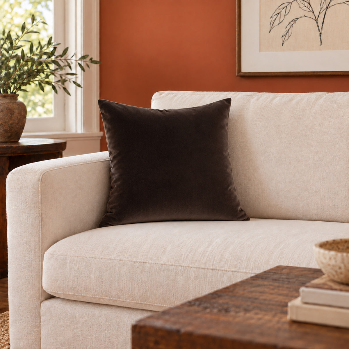 Castello Velvet Pillow - Brown - 17x17 square pillow - lifestyle