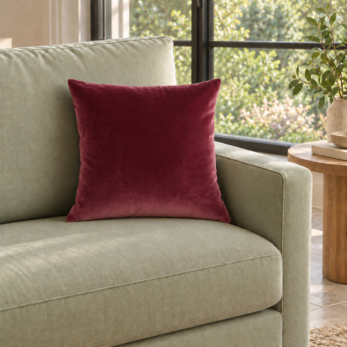 Castello Velvet Pillow - Burgundy - 17x17 square pillow - lifestyle
