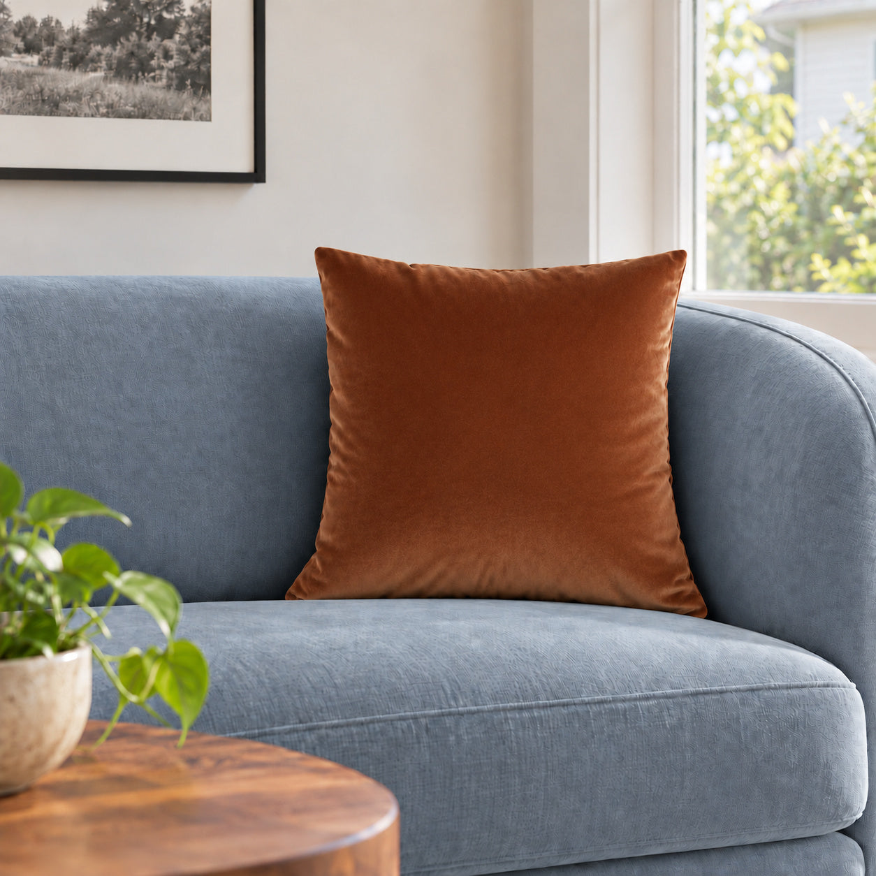 Castello Velvet Pillow - Burnt Orange - 17x17 square pillow - lifestyle
