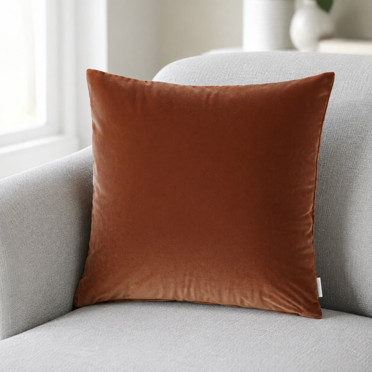Castello Velvet Pillow - Burnt Orange - 20x20 square pillow - lifestyle