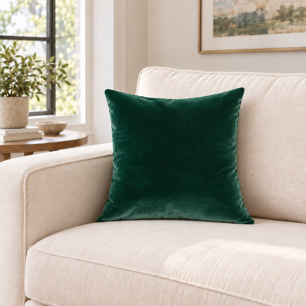 Castello Velvet Pillow - Emerald Green - 17x17 square pillow - lifestyle