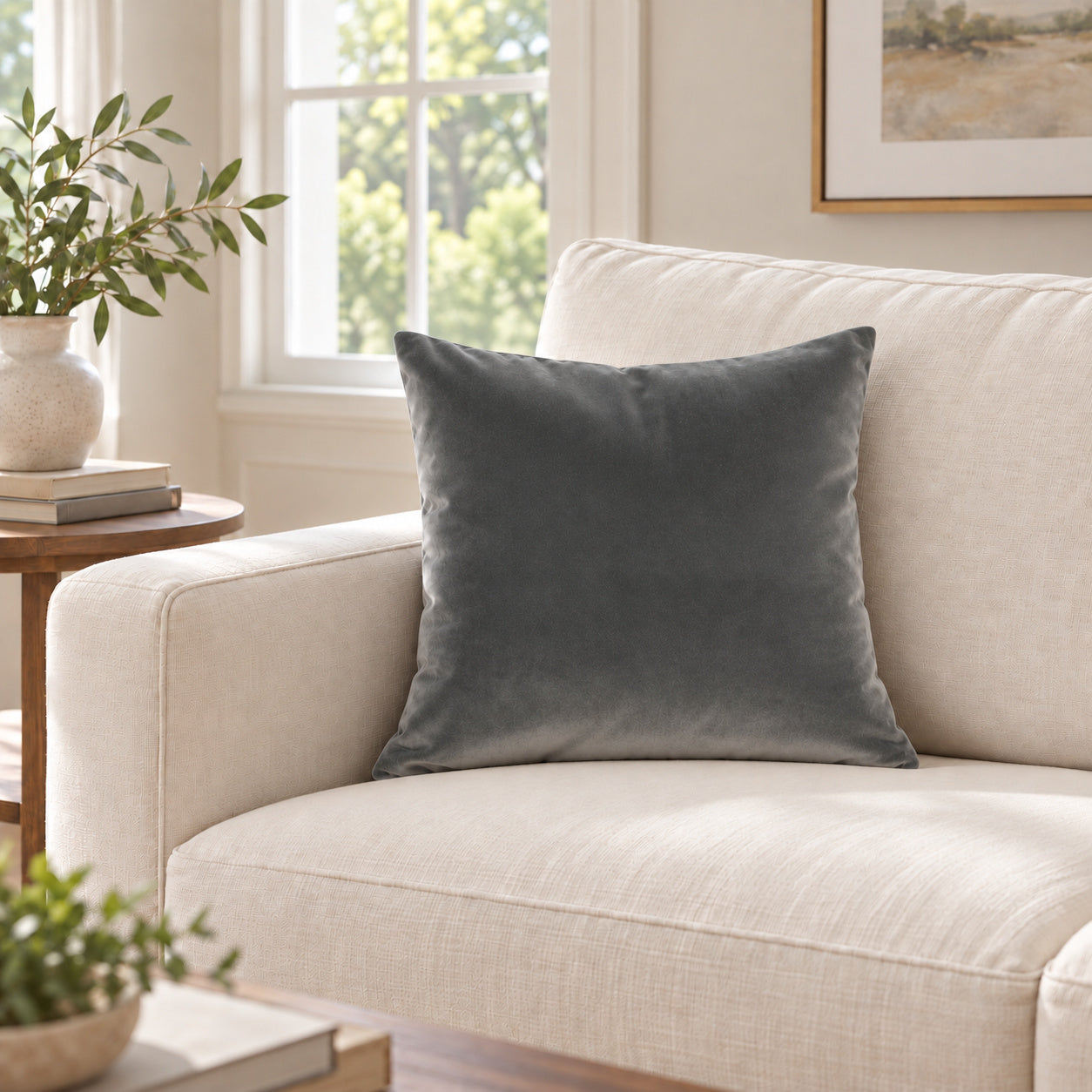 Castello Velvet Pillow - Graphite Gray - 17x17 square pillow - lifestyle