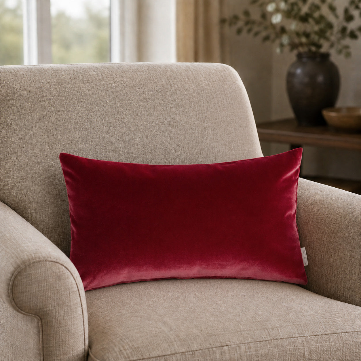 Castello Velvet Pillow - Red - 12x20 rectangular pillow - lifestyle