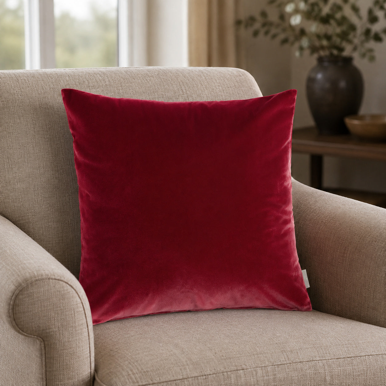 Castello Velvet Pillow - Red - 20x20 square pillow - lifestyle