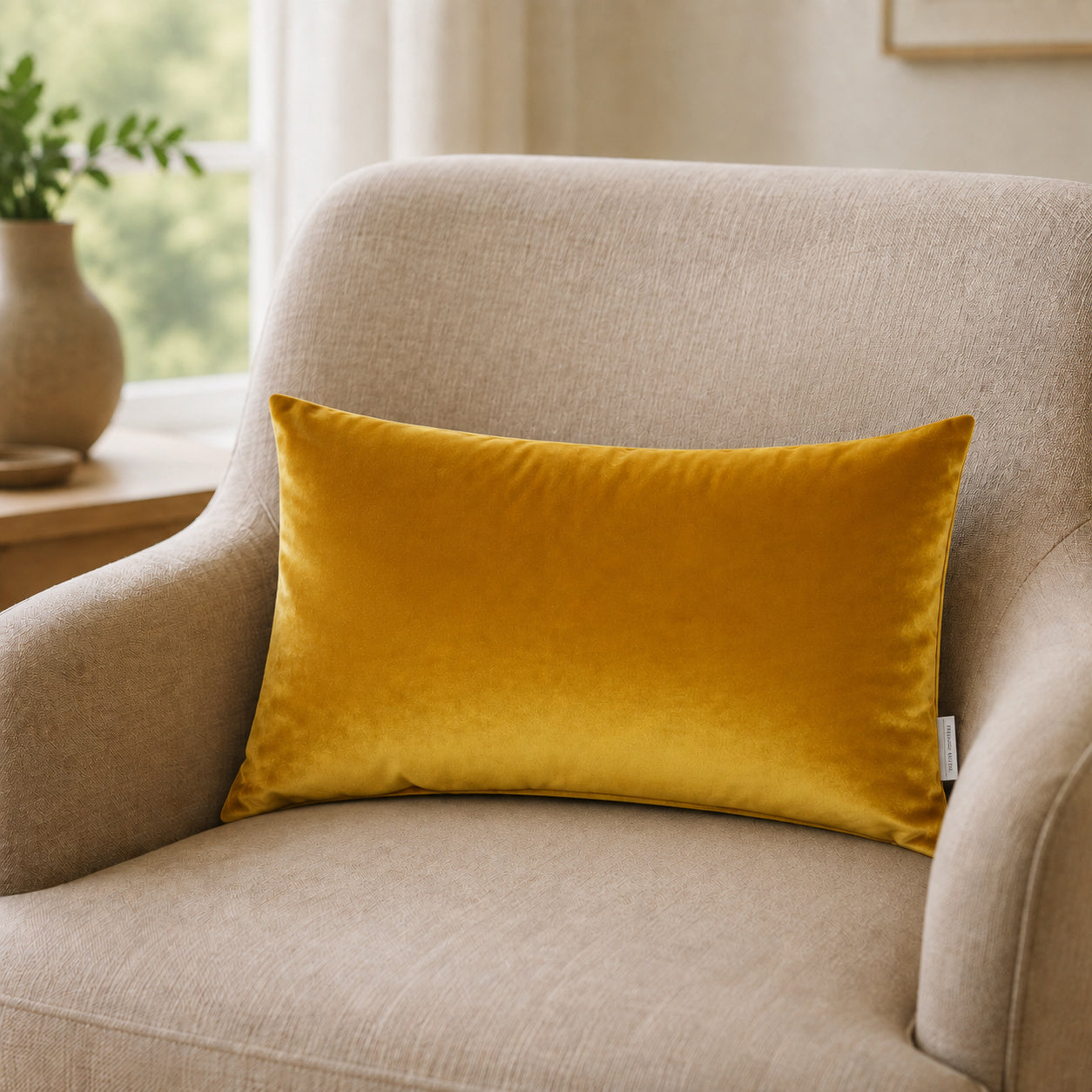 Castello Velvet Pillow - Saffron Yellow - 12x20 rectangular pillow - lifestyle