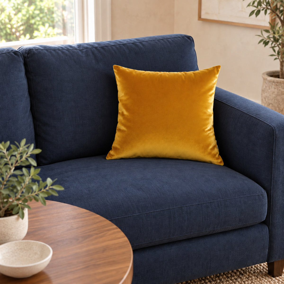 Castello Velvet Pillow - Saffron Yellow - 17x17 square pillow - lifestyle