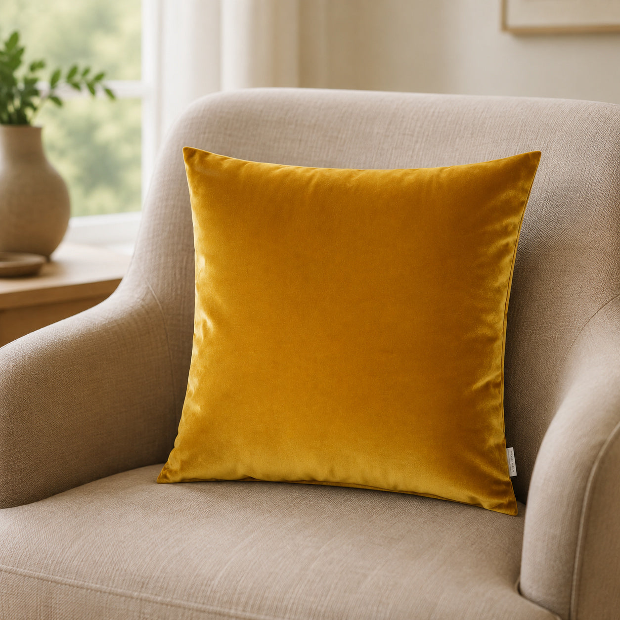 Castello Velvet Pillow - Saffron Yellow - 20x20 square pillow - lifestyle