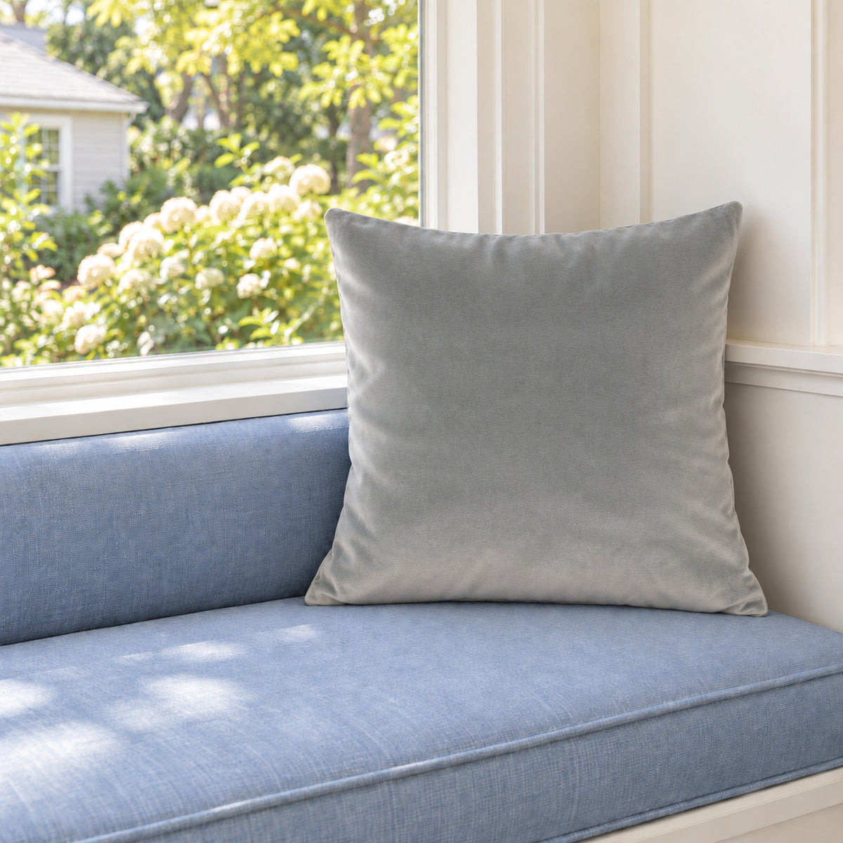 Castello Velvet Pillow - Silver Gray - 17x17 square pillow - lifestyle