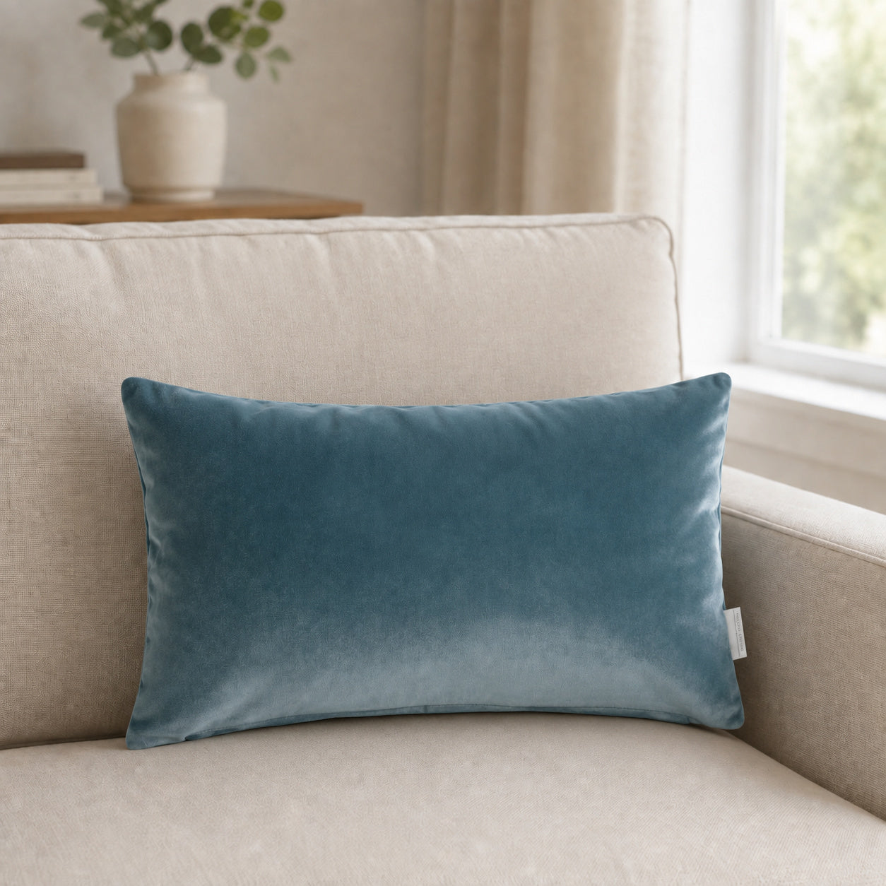 Castello Velvet Pillow - Slate Blue - 12x20 rectangular pillow - lifestyle