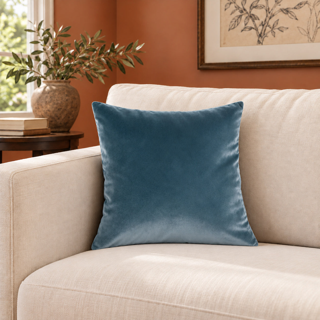 Castello Velvet Pillow - Slate Blue - 17x17 square pillow - lifestyle
