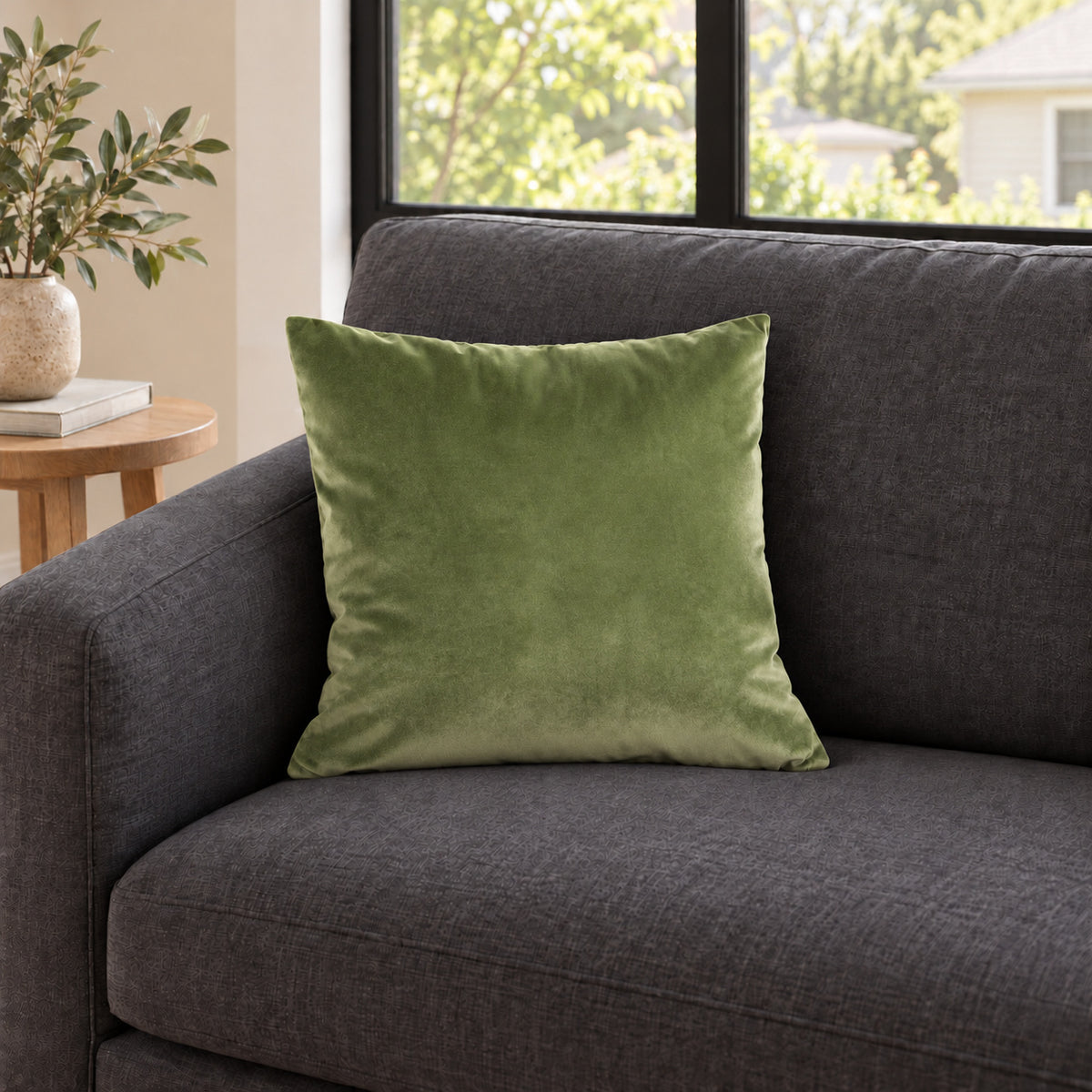Castello Velvet Pillow - Summer Green - 17x17 square pillow - lifestyle