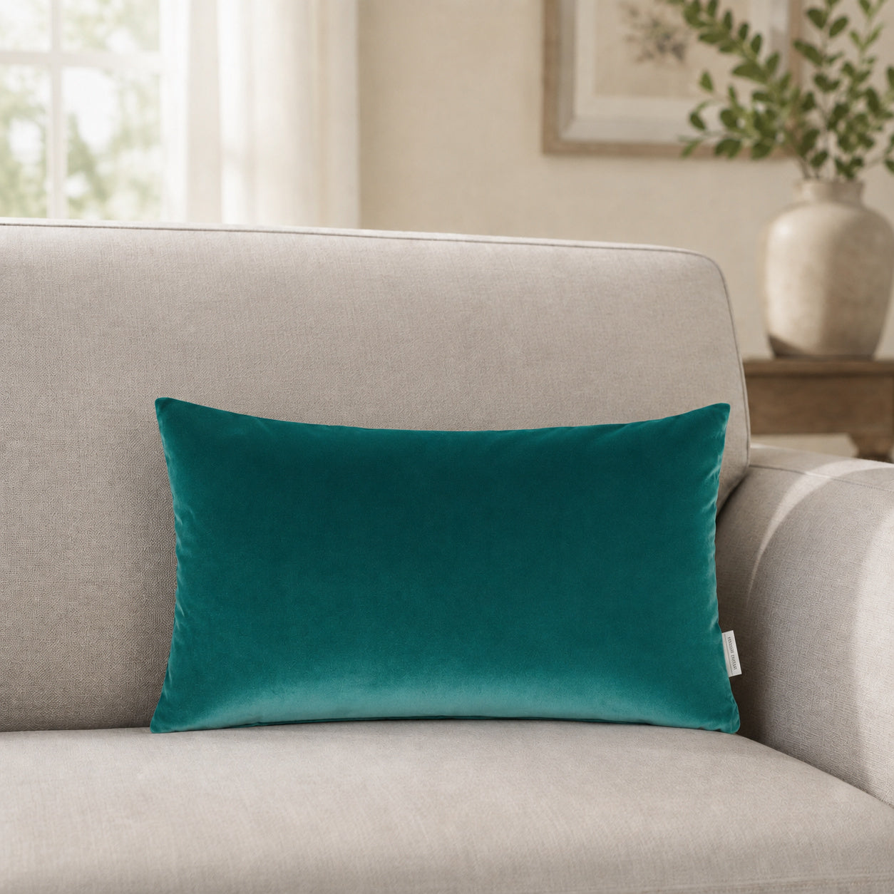 Castello Velvet Pillow - Teal - 12x20 rectangular pillow - lifestyle