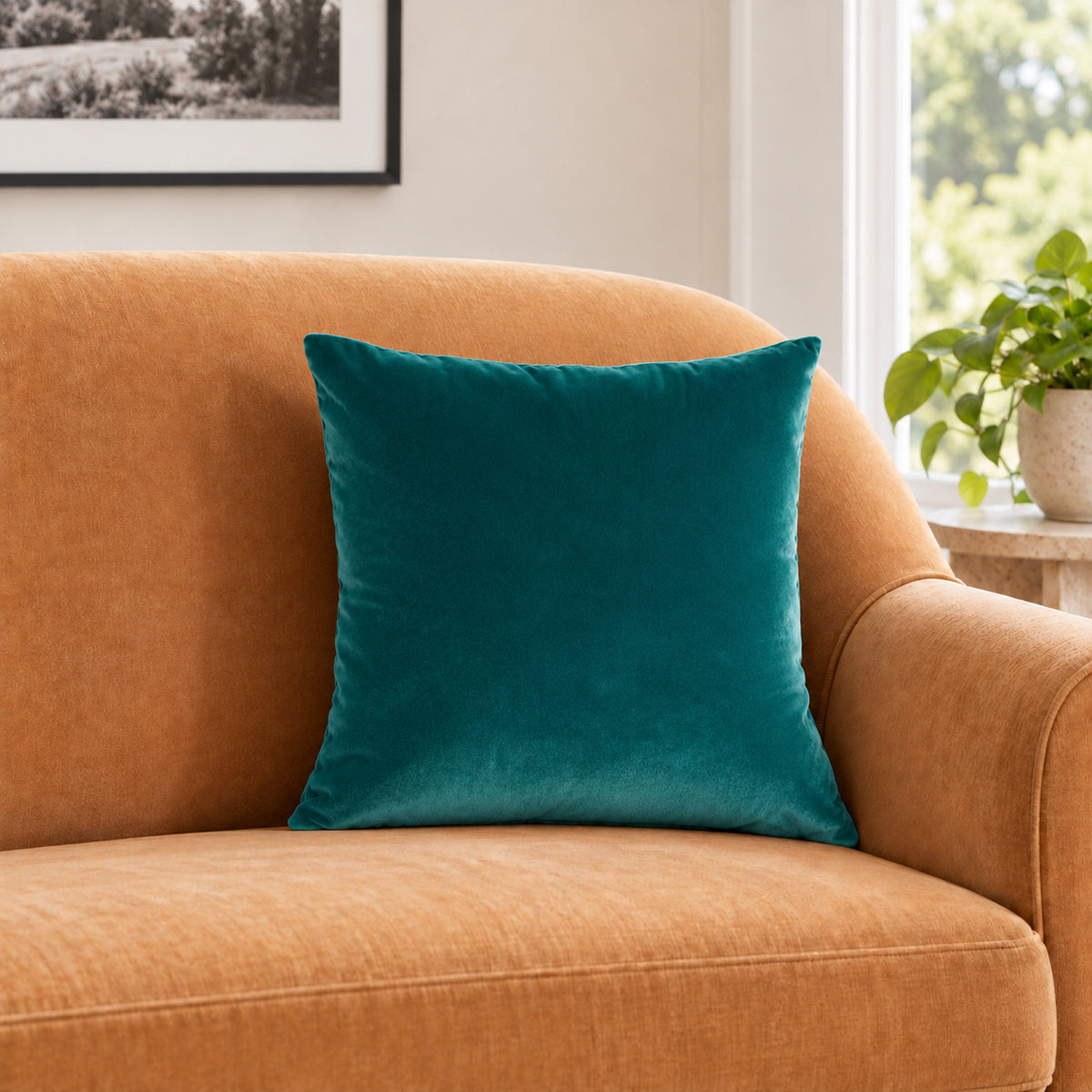 Castello Velvet Pillow - Teal - 17x17 square pillow - lifestyle