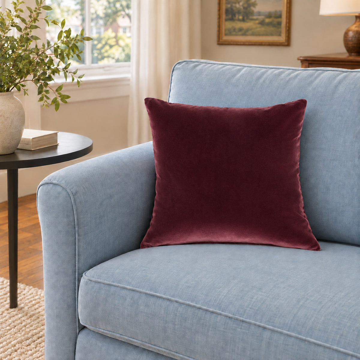 Castello Velvet Pillow - Wine - 17x17 square pillow - lifestyle