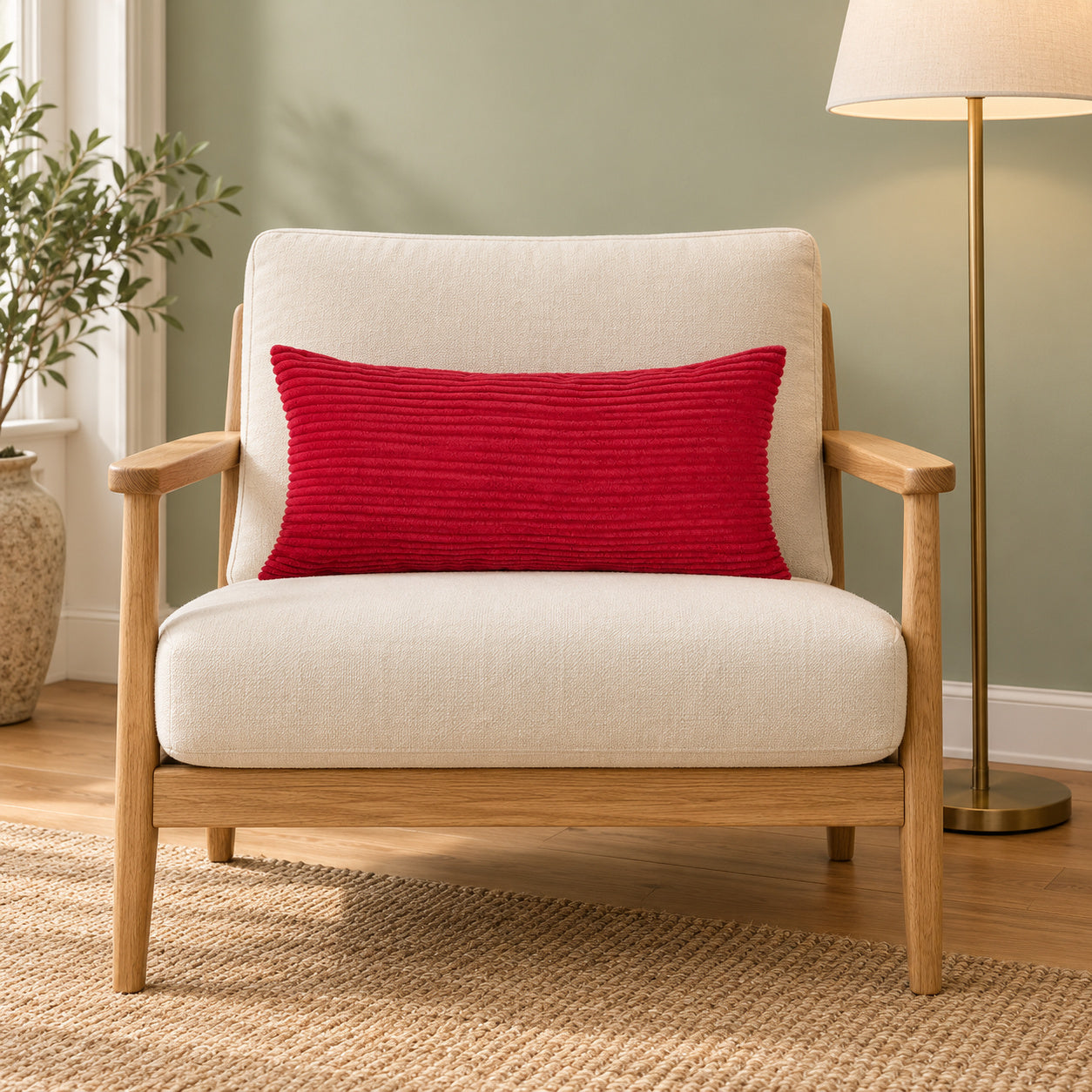 Margo Corduroy Pillow - Crimson Red - 12x20 lumbar pillow - lifestyle | all-groups