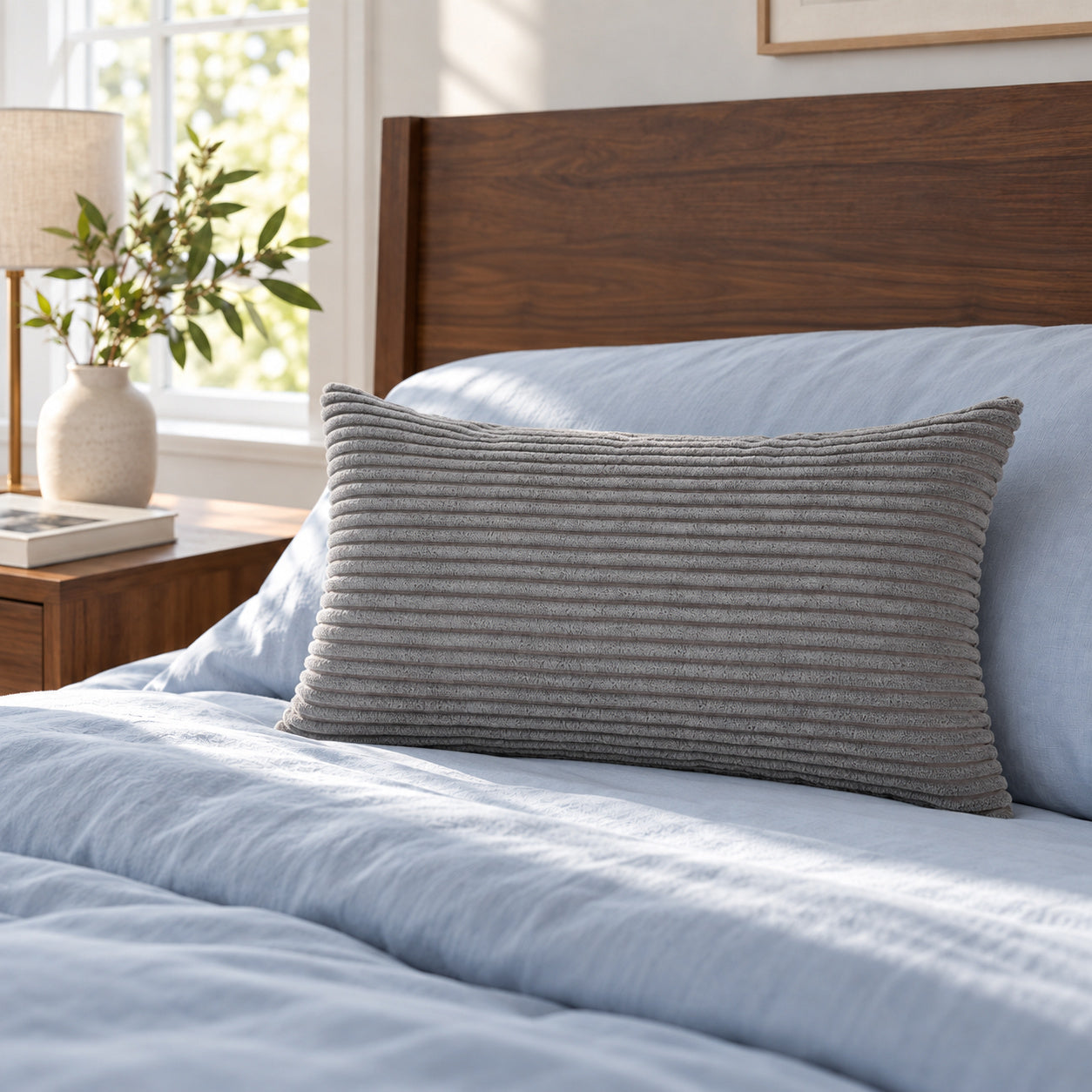 Margo Corduroy Pillow - Gray - 12x20 lumbar pillow - lifestyle | all-groups