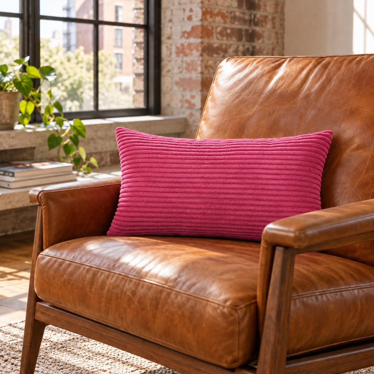 Margo Corduroy Pillow - Hot Pink - 12x20 lumbar pillow - lifestyle | all-groups