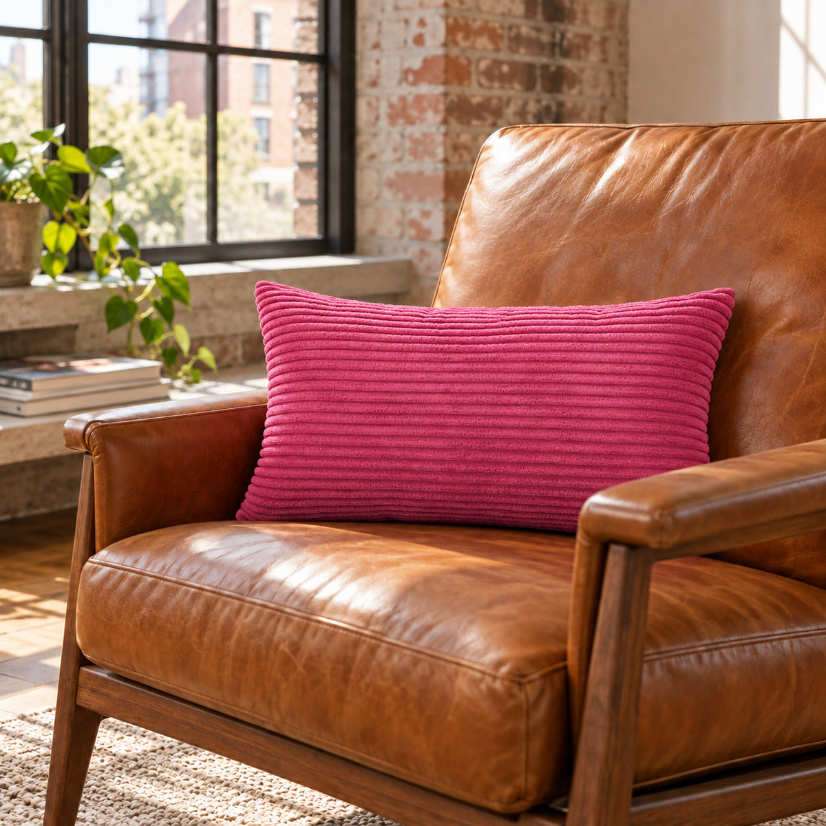 Margo Corduroy Pillow - Hot Pink - 12x20 lumbar pillow - lifestyle | all-groups