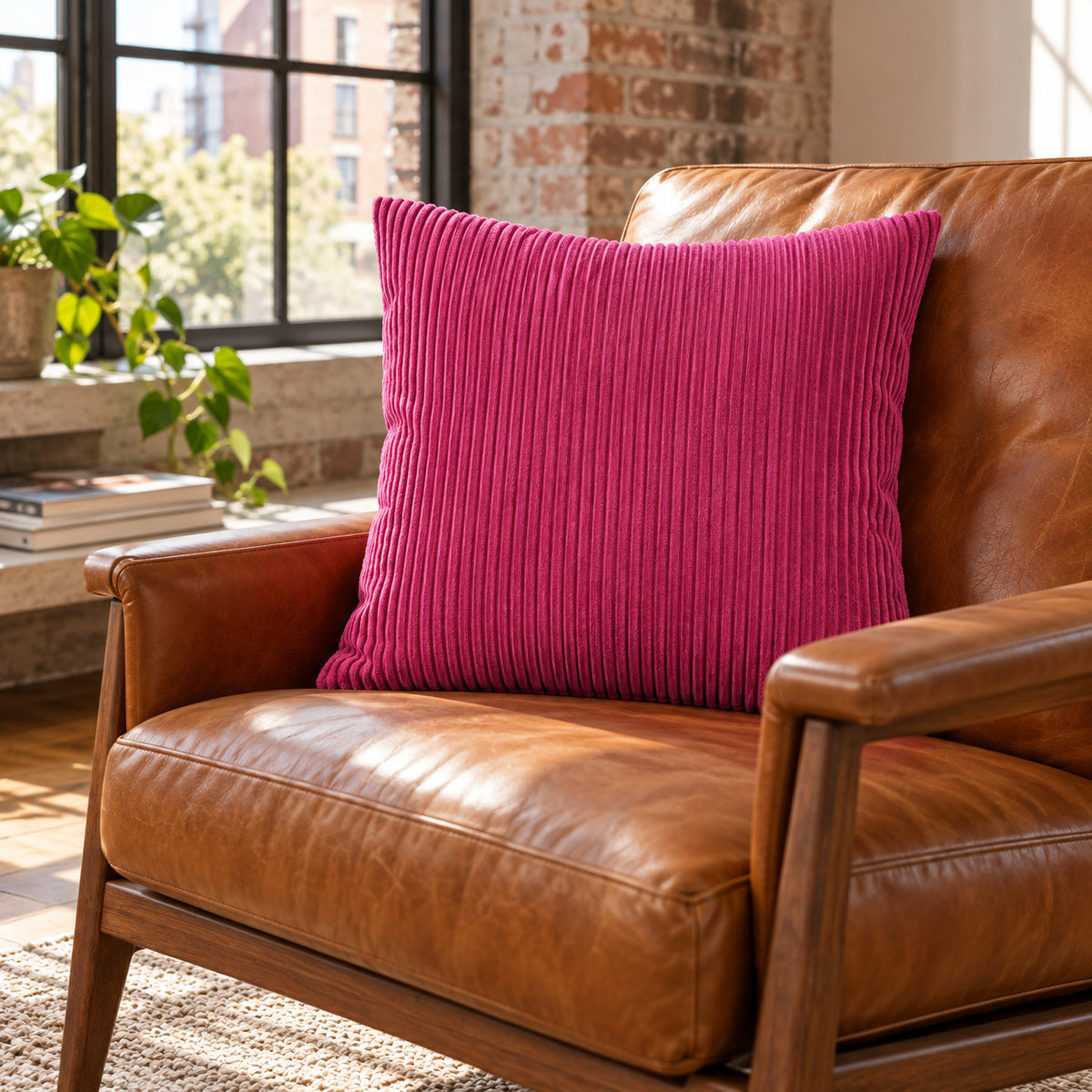 Margo Corduroy Pillow - Hot Pink - 22x22 square pillow - lifestyle
