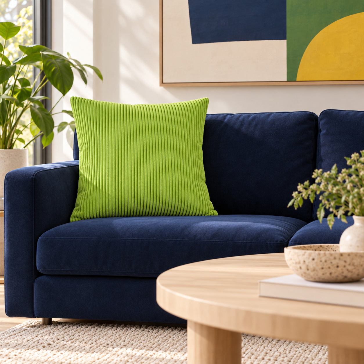 Margo Corduroy Pillow - Lime Green - 22x22 square pillow - lifestyle | all-groups