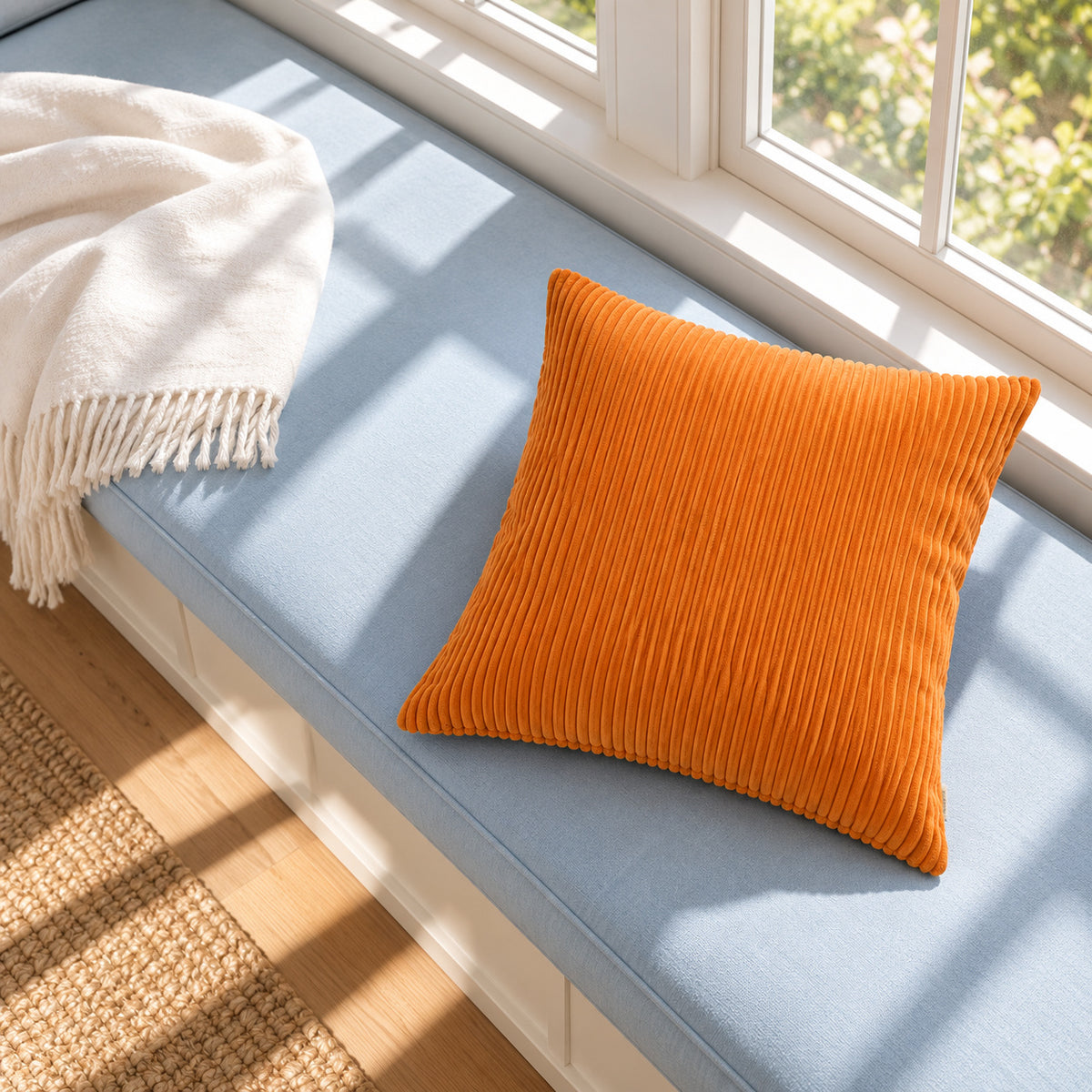 Margo Corduroy Pillow - Orange - 22x22 square pillow - lifestyle | all-groups