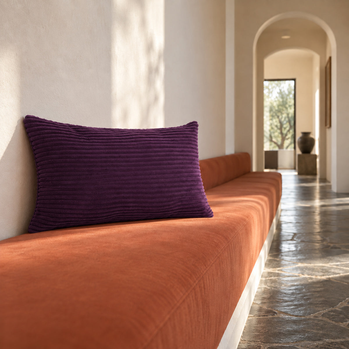 Margo Corduroy Pillow - Purple - 12x20 lumbar pillow - lifestyle | all-groups