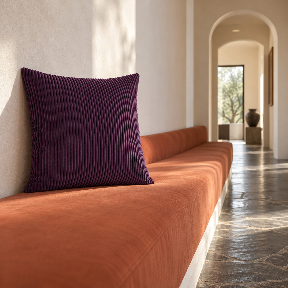 Margo Corduroy Pillow - Purple - 22x22 square pillow - lifestyle