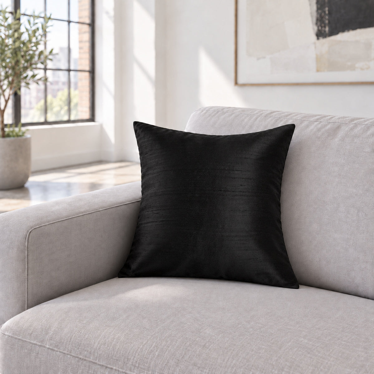 Sankara Silk Pillow - Black - 16x16 square pillow - lifestyle