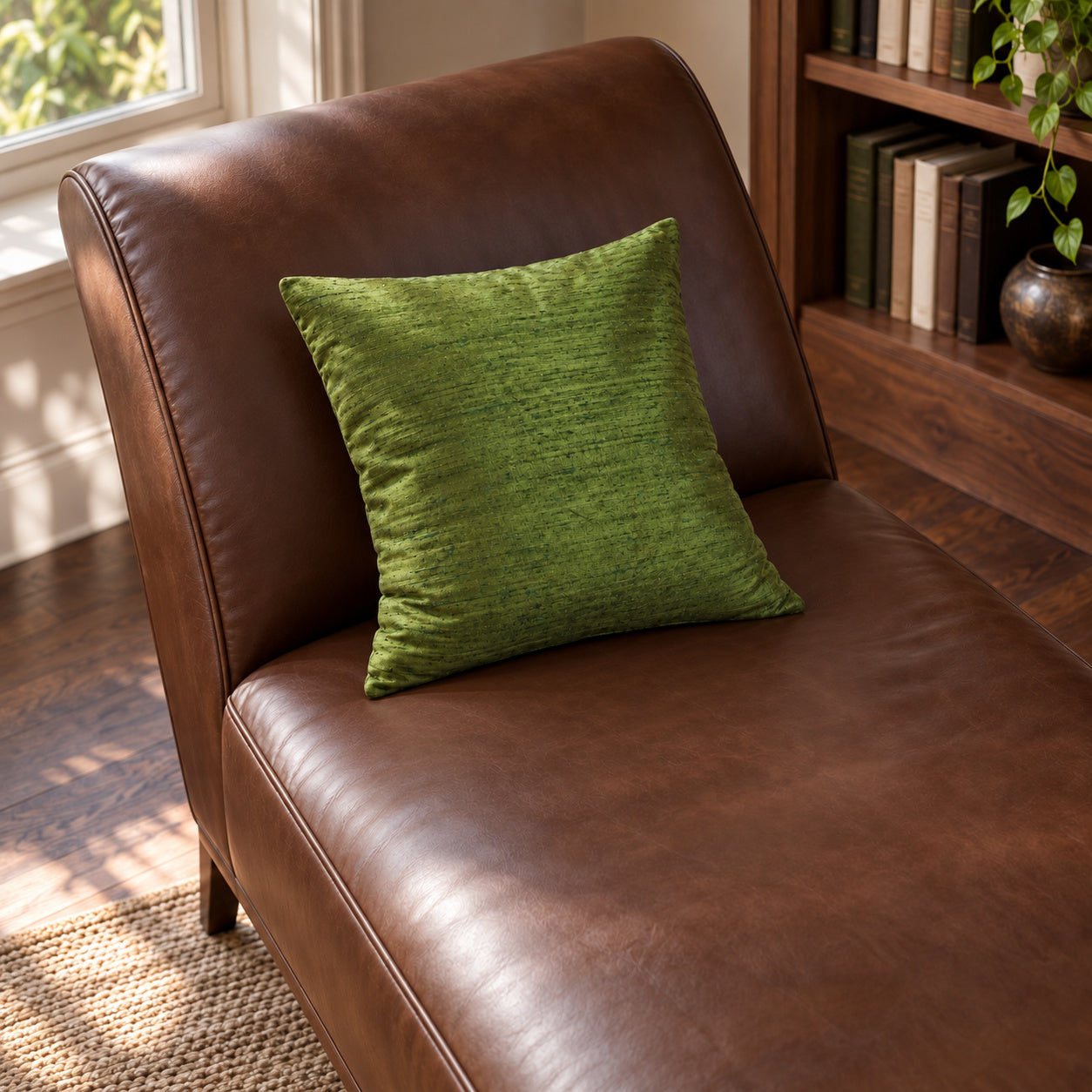 Sankara Silk Pillow - Cactus Green - 16x16 square pillow - lifestyle | all-groups