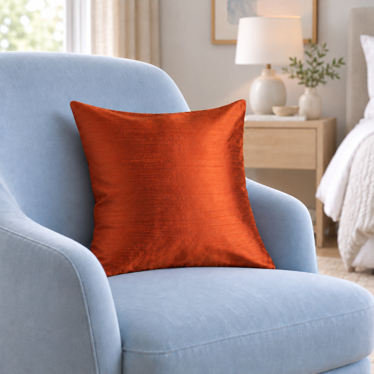 Sankara Silk Pillow - Dark Orange - 16x16 square pillow - lifestyle