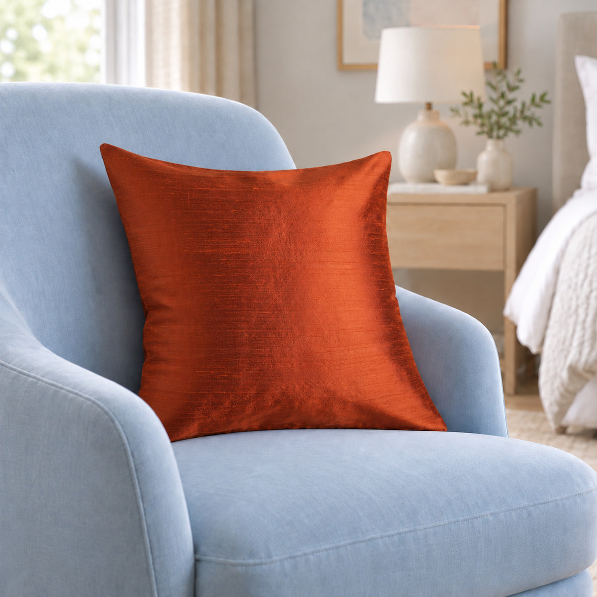 Sankara Silk Pillow - Dark Orange - 18x18 square pillow - lifestyle