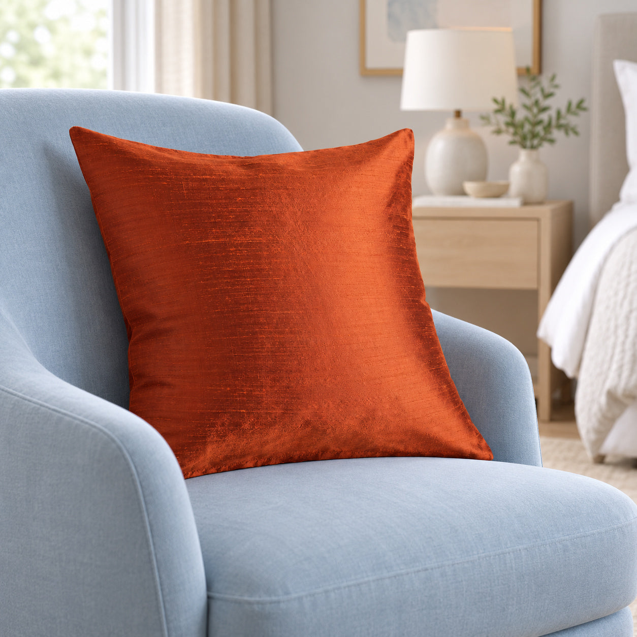 Sankara Silk Pillow - Dark Orange - 20x20 square pillow - lifestyle | all-groups