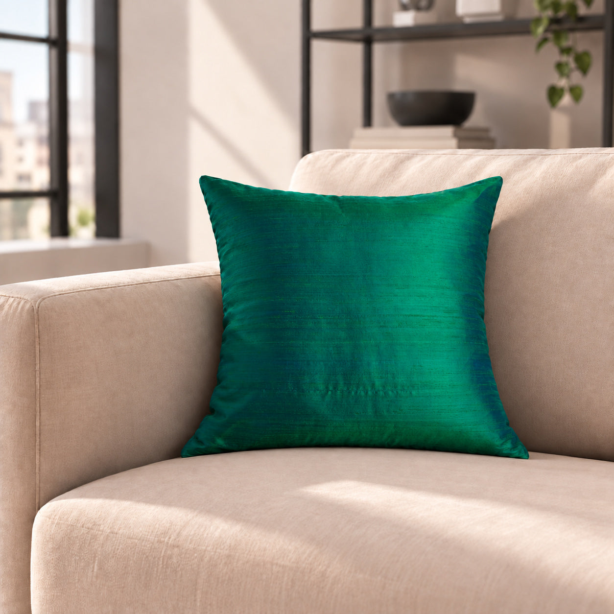 Sankara Silk Pillow - Emerald Green - 16x16 square pillow - lifestyle