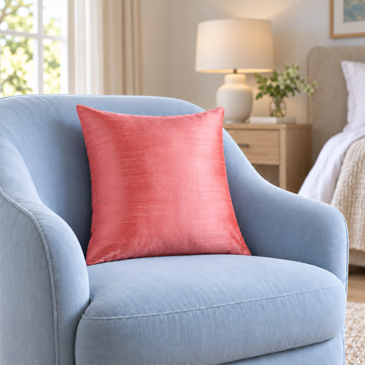 Sankara Silk Pillow - Hibiscus Pink - 16x16 square pillow - lifestyle