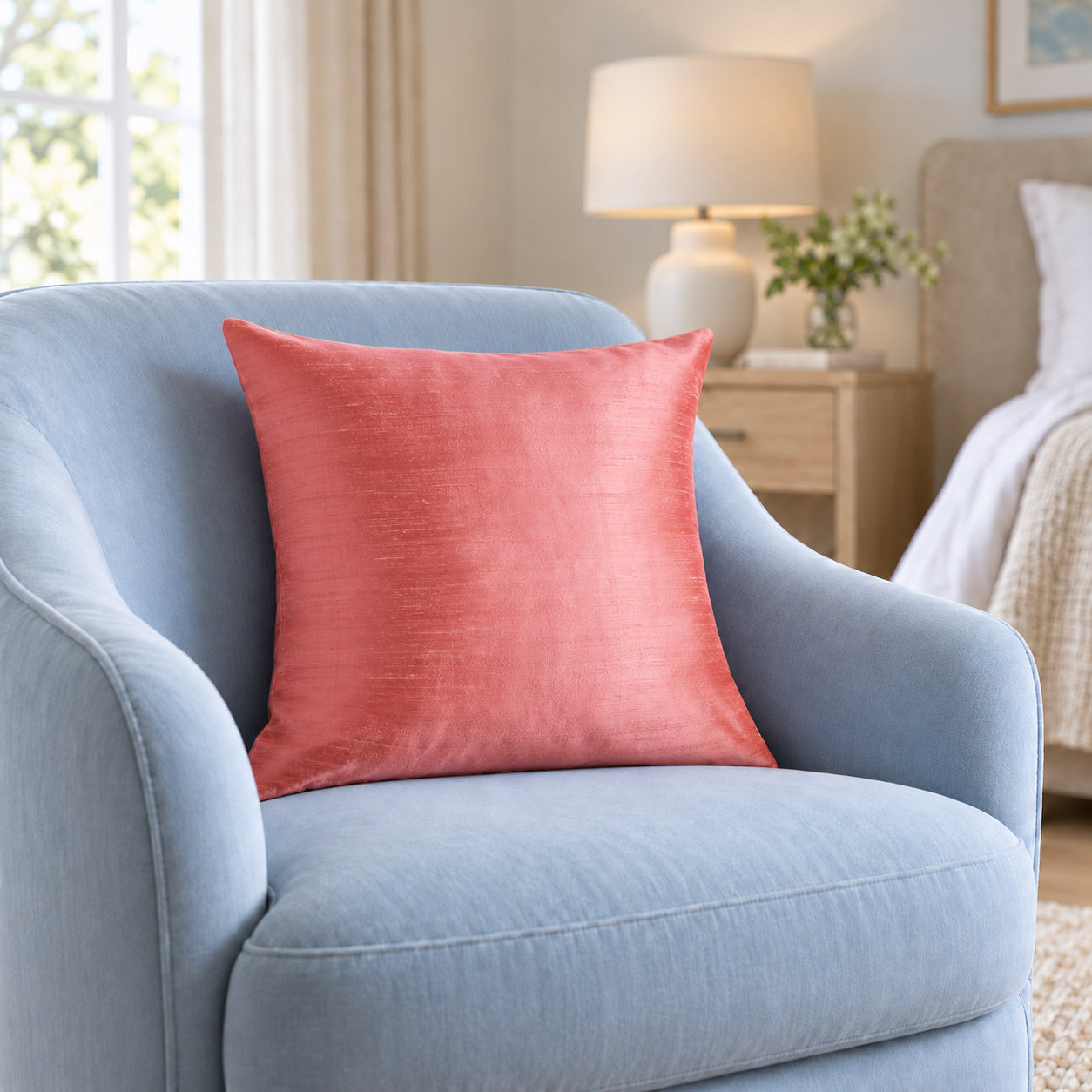 Sankara Silk Pillow - Hibiscus Pink - 18x18 square pillow - lifestyle
