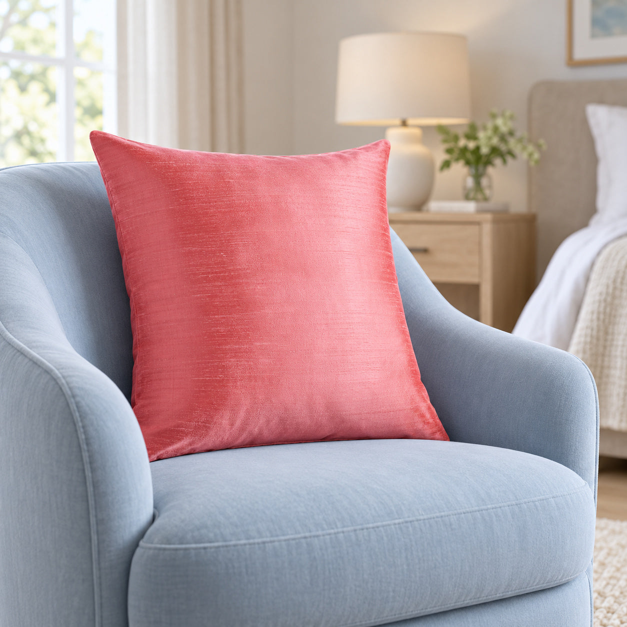Sankara Silk Pillow - Hibiscus Pink - 20x20 square pillow - lifestyle | all-groups