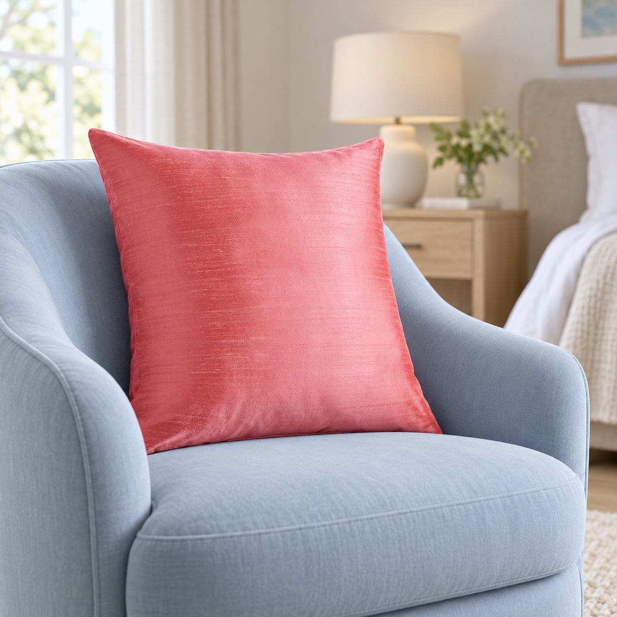 Sankara Silk Pillow - Hibiscus Pink - 20x20 square pillow - lifestyle | all-groups