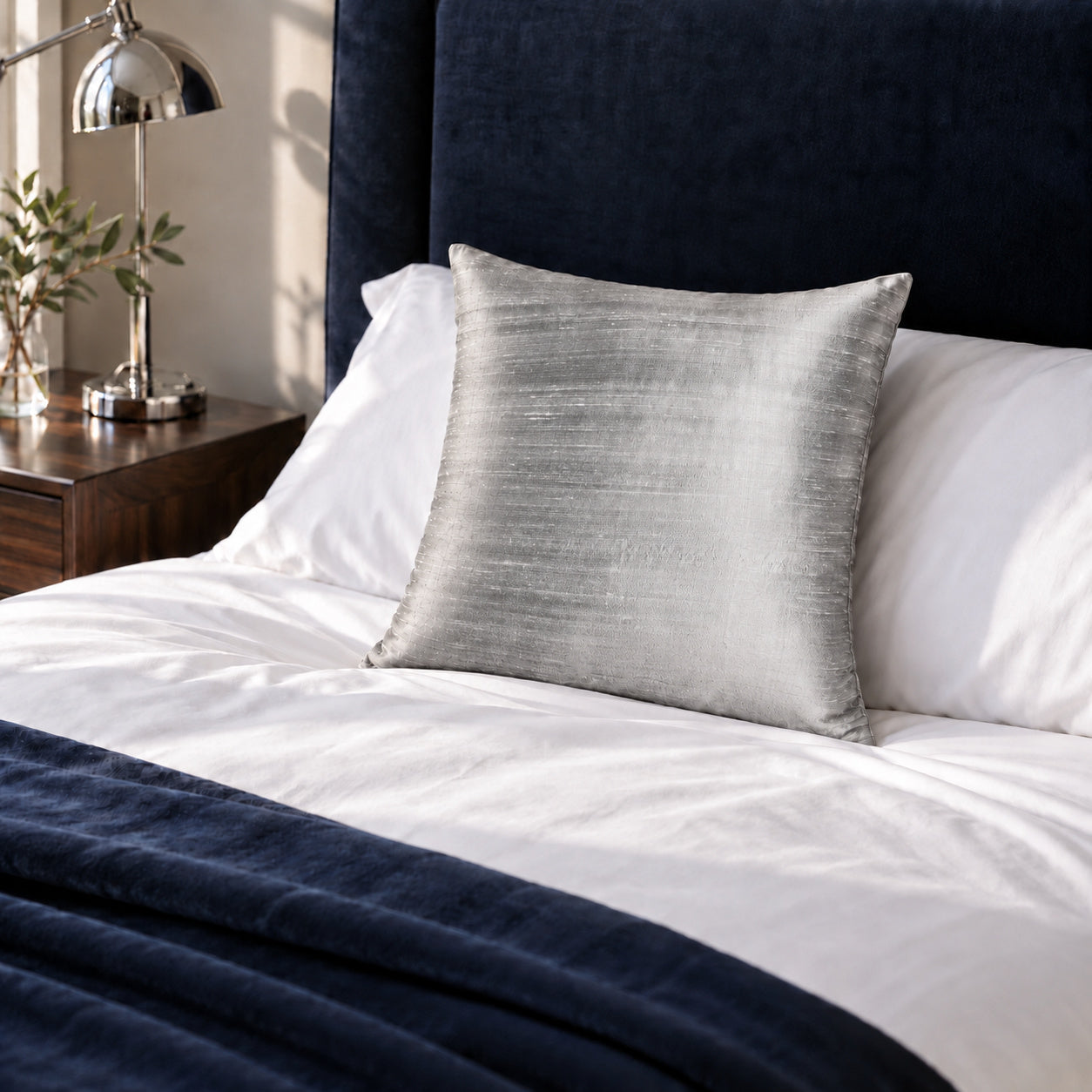 Sankara Silk Pillow - Silver - 16x16 square pillow - lifestyle