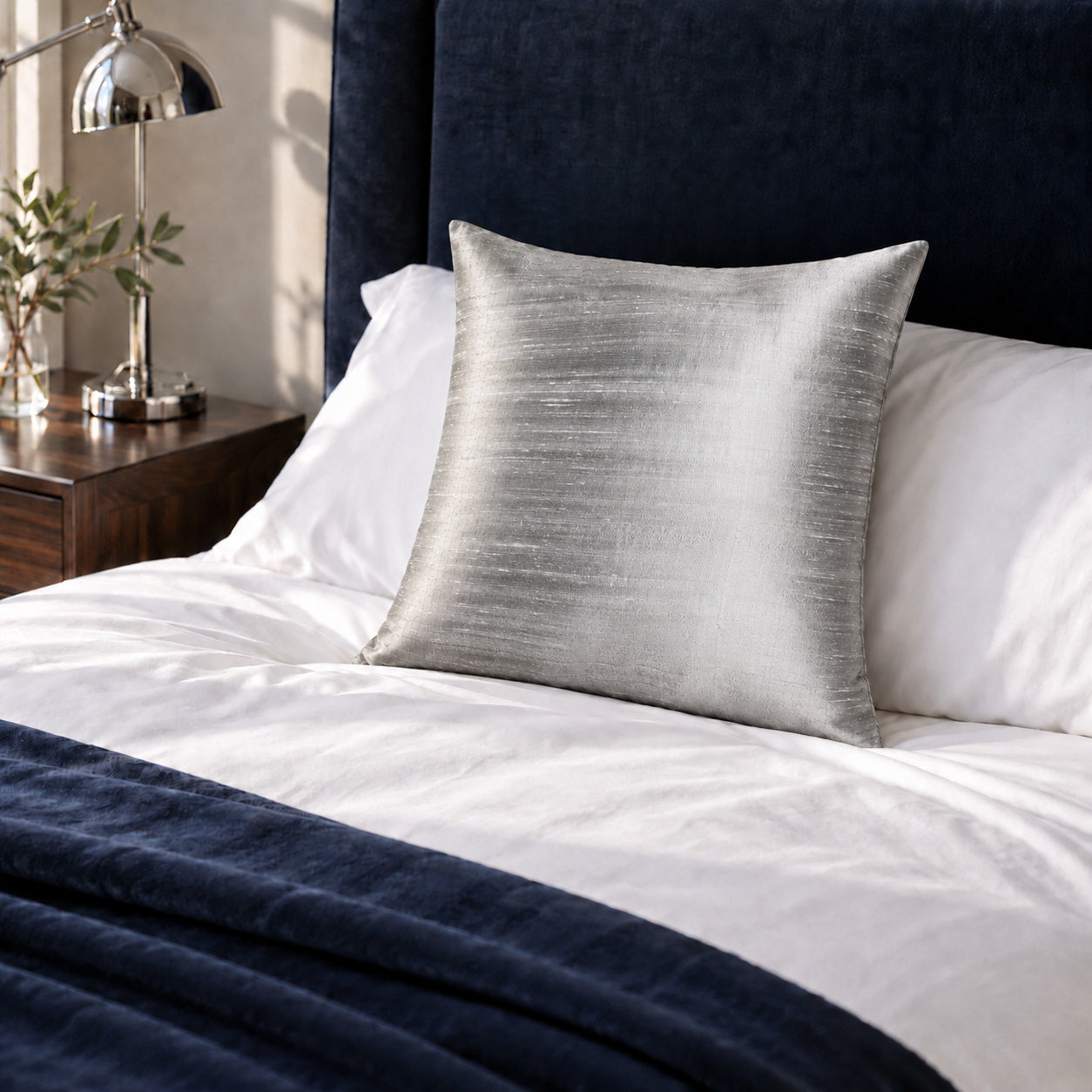Sankara Silk Pillow - Silver - 18x18 square pillow - lifestyle