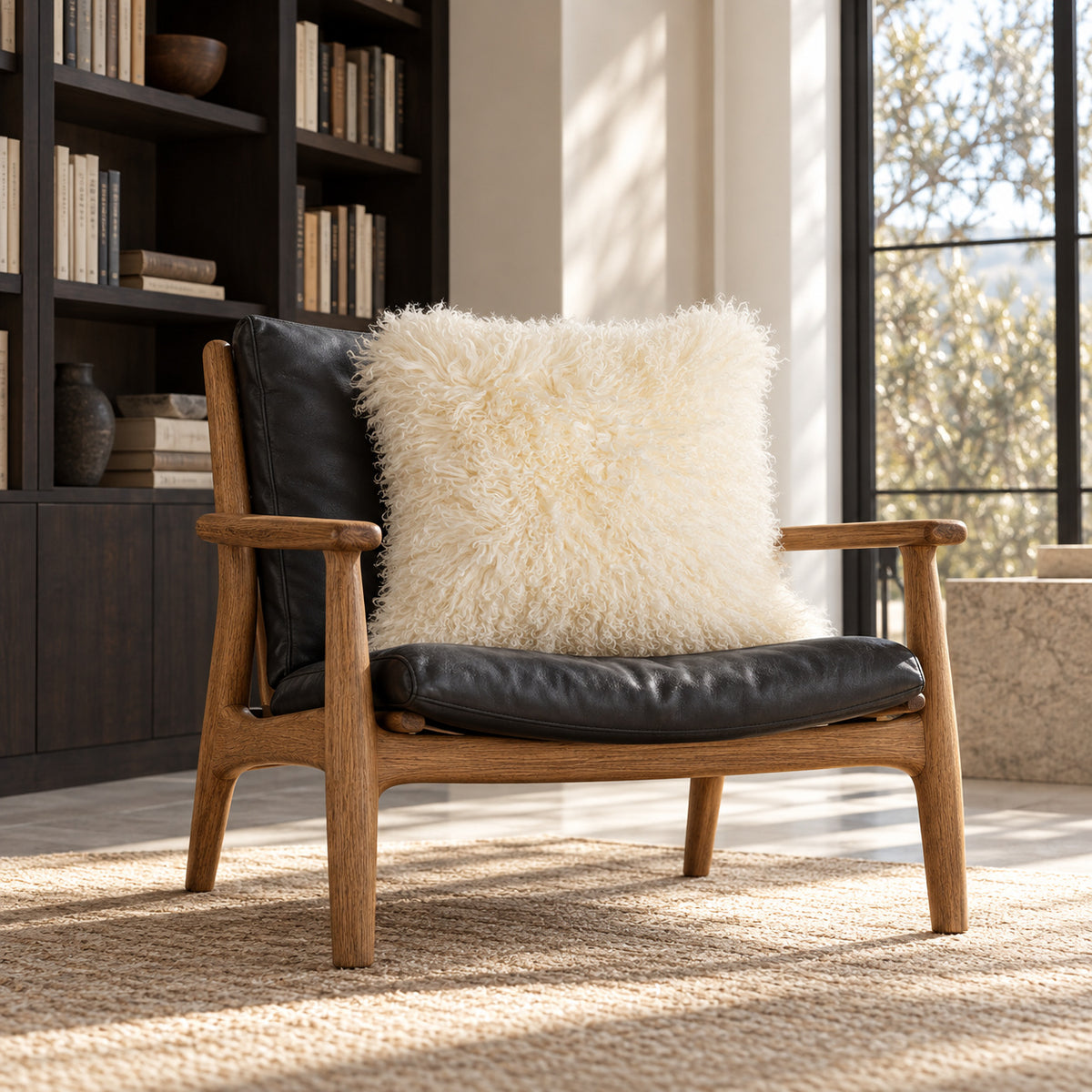 Mongolian Sheepskin Pillow - Cream - 18x18 square pillow - lifestyle | all-groups