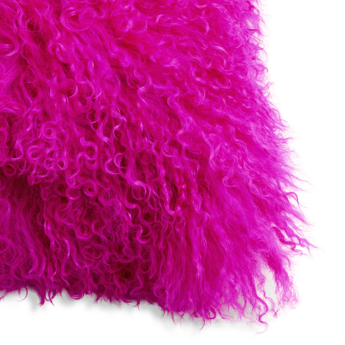 Mongolian Sheepskin Pillow - Fuchsia - corner detail | all-groups