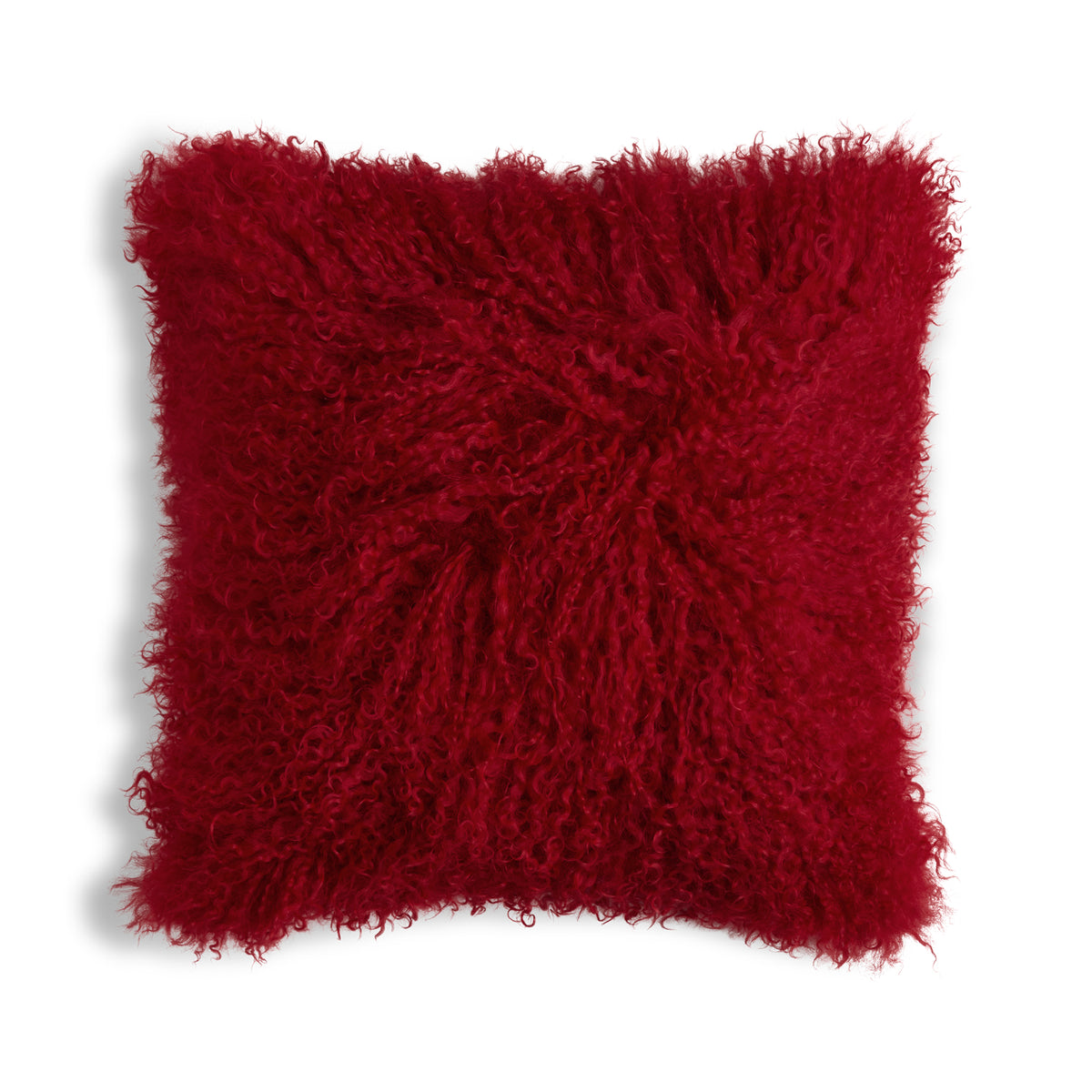 Mongolian Sheepskin Pillow - Red - 18x18 square pillow