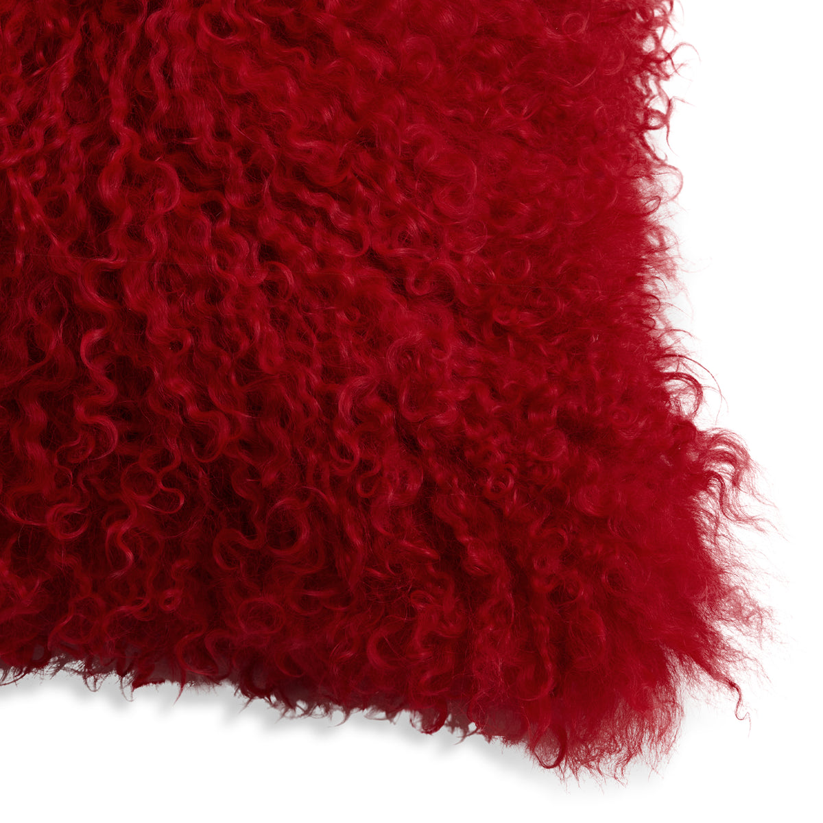 Mongolian Sheepskin Pillow - Red - corner detail | all-groups