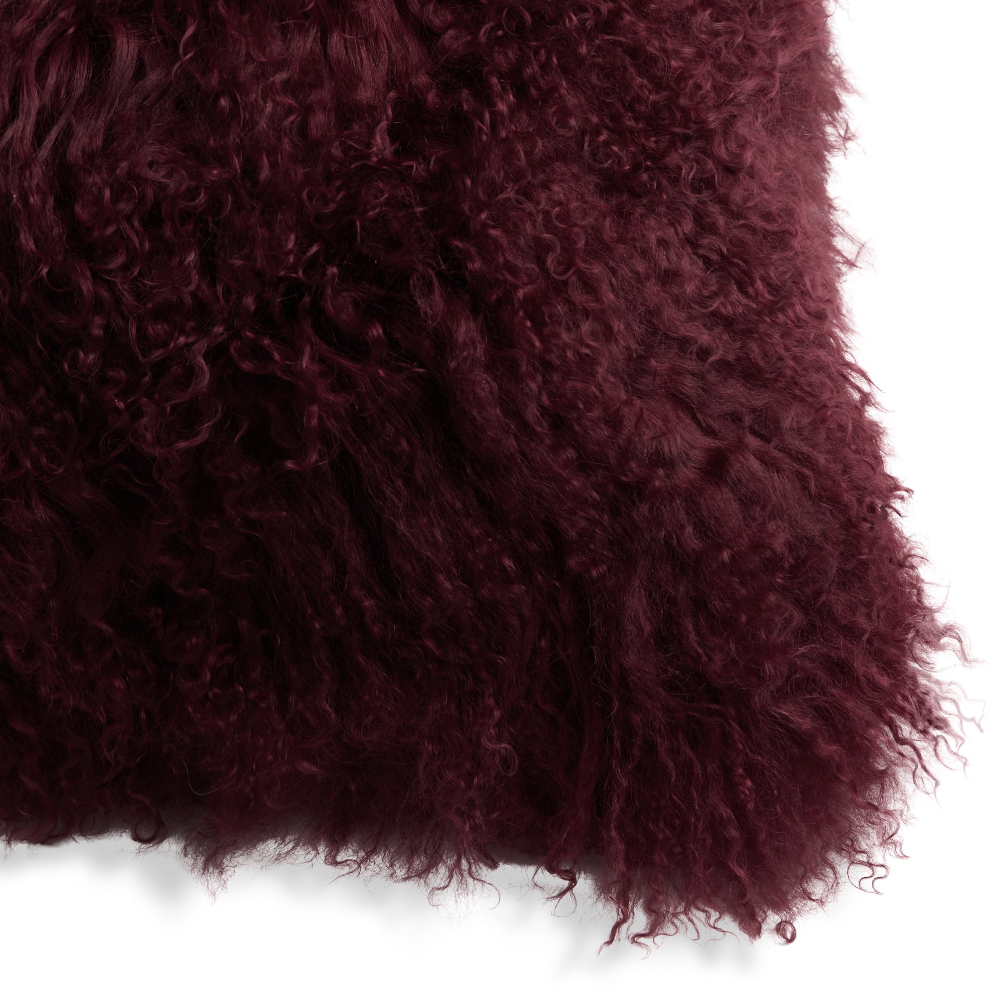Mongolian Sheepskin Pillow - Wine - corner detail | all-groups