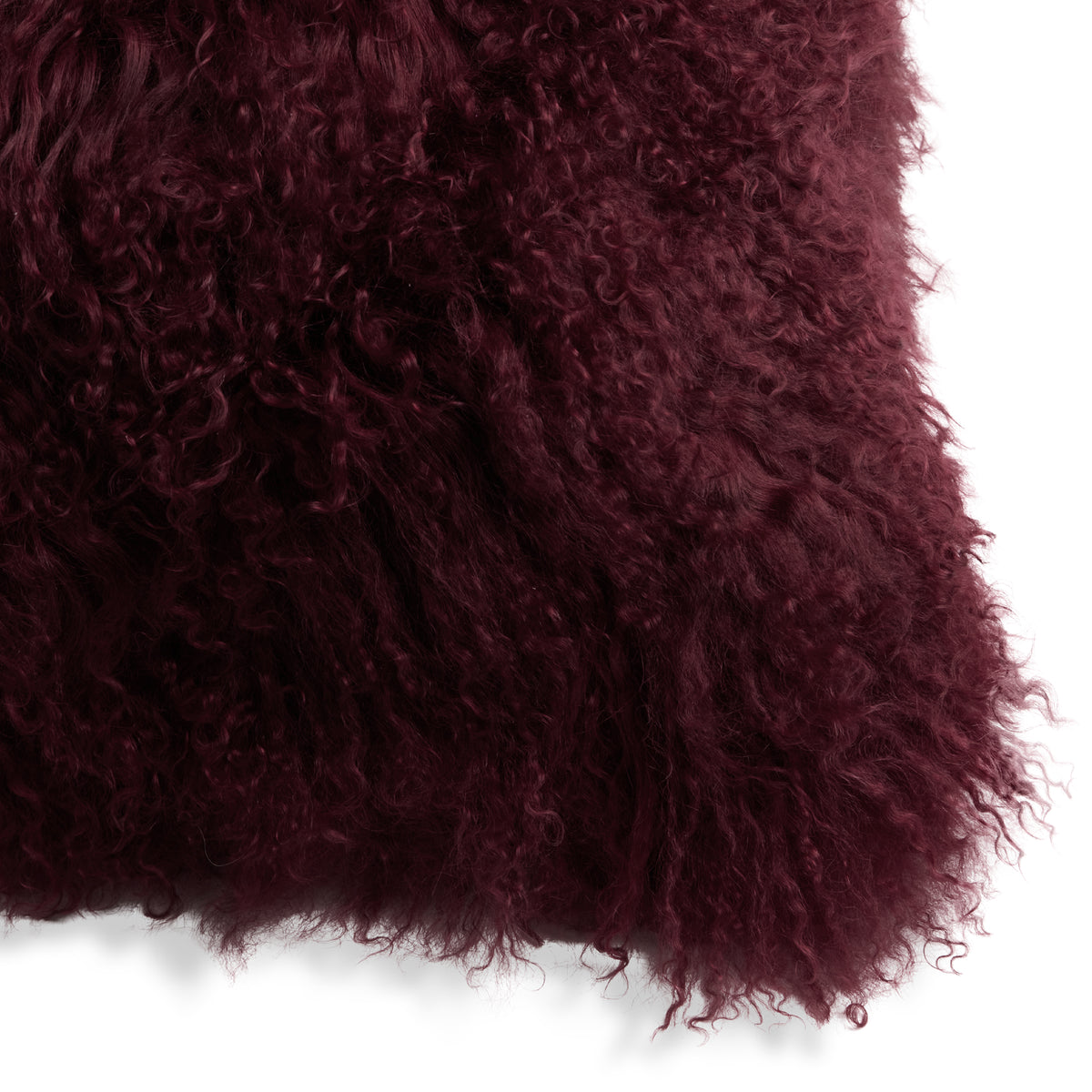 Mongolian Sheepskin Pillow - Wine - corner detail | all-groups