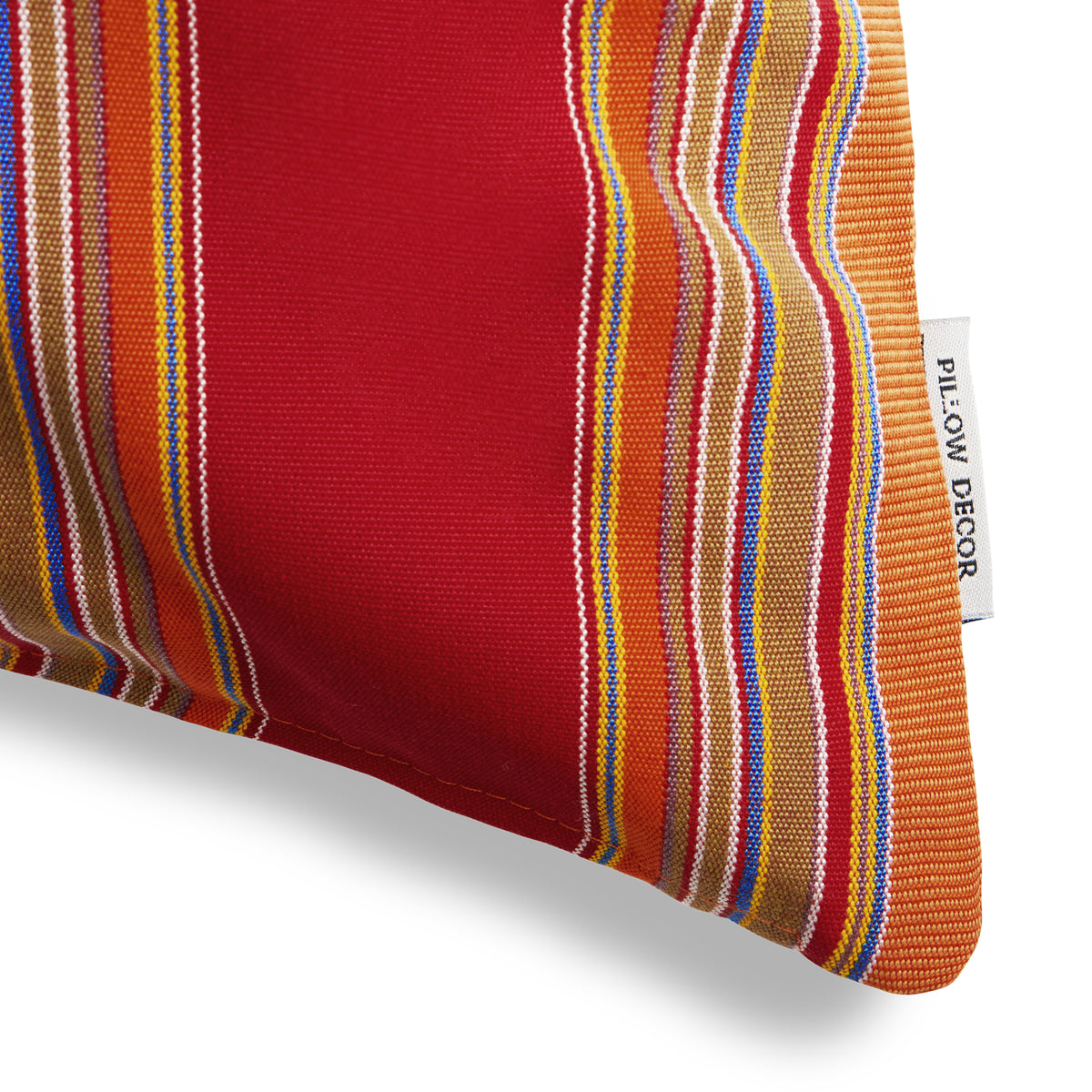 Sunbrella Outdoor Stripe Pillow - Bravada Salsa - corner detail | all-groups