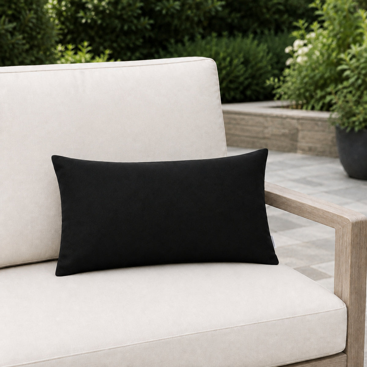 Sunbrella Outdoor Solid Pillow - Black - 12x20 rectangular pillow - lifestyle