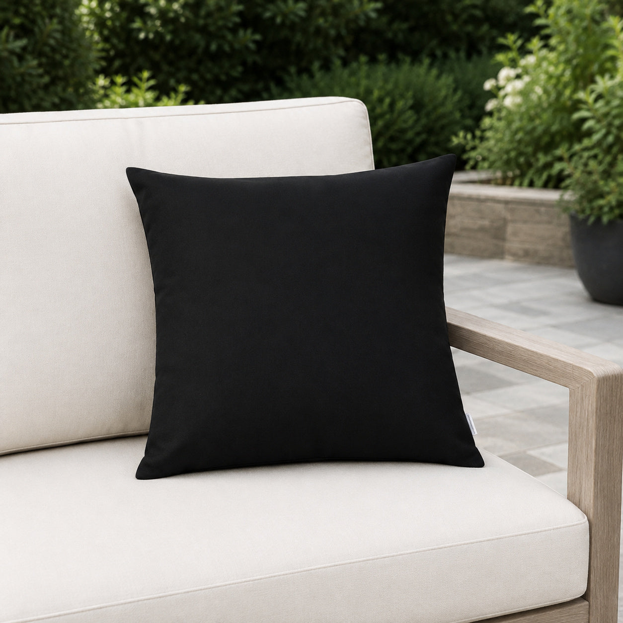 Sunbrella Outdoor Solid Pillow - Black - 20x20 square pillow - lifestyle